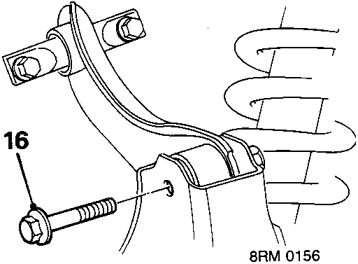 Diagram showing trailing arm connected to upper arm with callout number 16