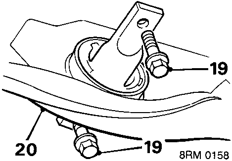Diagram showing trailing arm bush connections to body with callout numbers 19 and 20