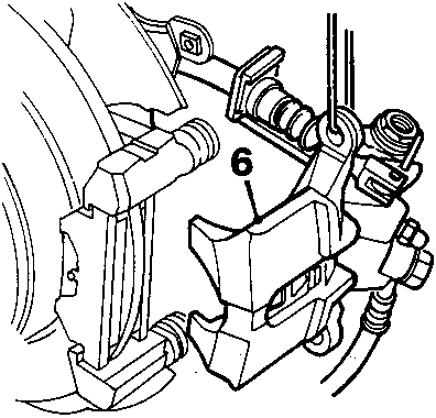 Diagram showing the release of the brake caliper housing (6) from the carrier.