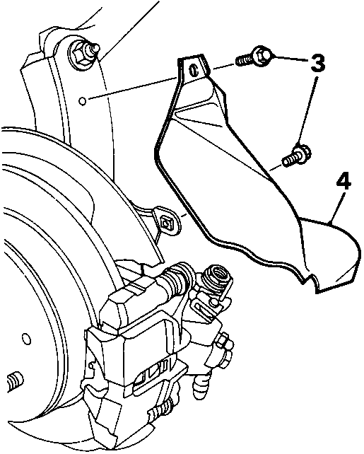Diagram showing caliper shield (4) and bolts (3) on the rear brake assembly.