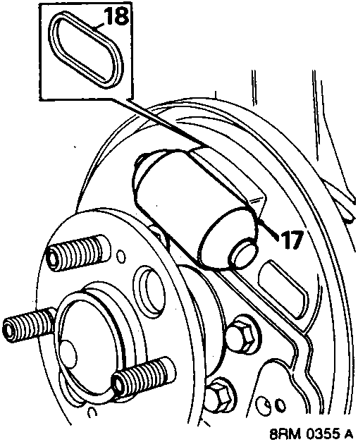 Diagram showing removal of wheel cylinder and rubber seal from hub assembly