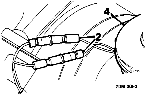 Diagram of fluid level switch connectors on master cylinder reservoir showing callout numbers 2 and 4