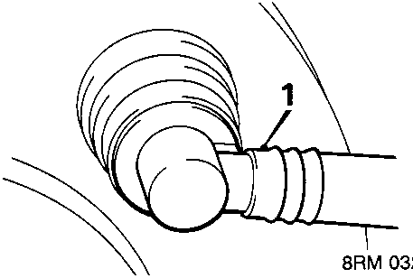 Diagram showing the release of the servo non return valve from the grommet in the servo, labeled with callout number 1