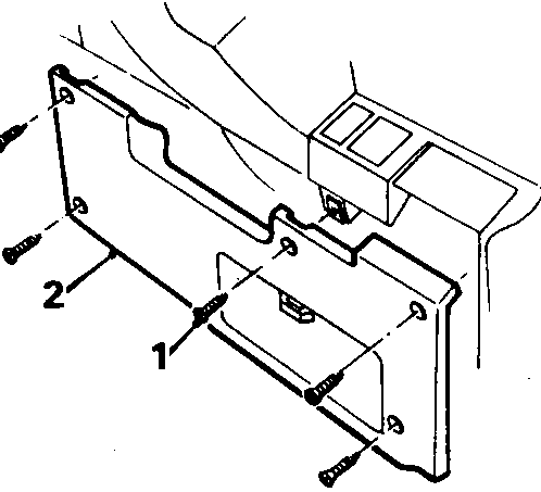 Diagram showing the fusebox cover secured by screws, with callout numbers 1 and 2