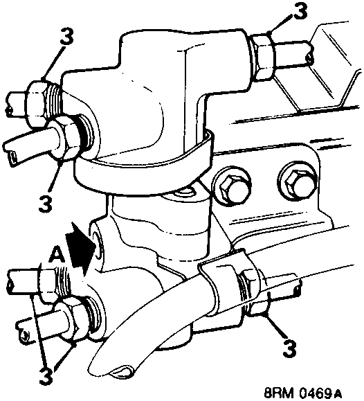 Diagram of the twin pressure conscious reducing valve showing pipe unions and plug A, with callout number 3