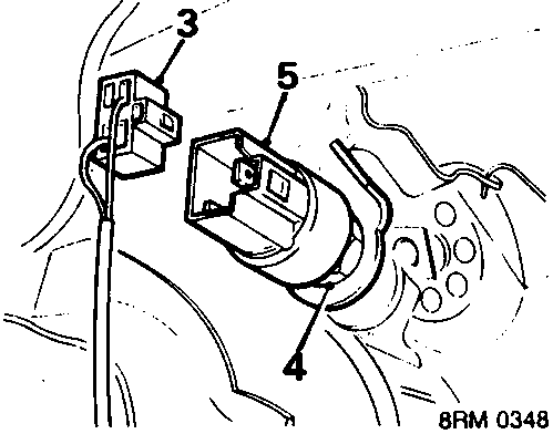 Diagram showing the stop light switch and multiplug connector, with callout numbers 3, 4, and 5