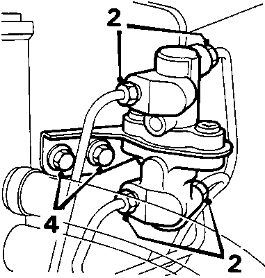 Diagram of twin pressure conscious reducing valve on 2.0 model showing callout numbers 2 and 4