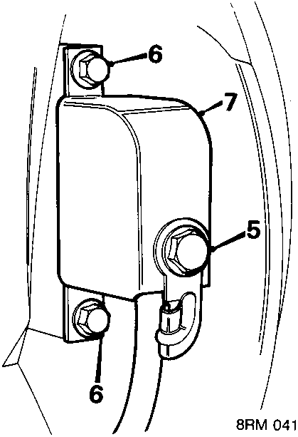 Diagram showing the sensor cover assembly with callout numbers 5, 6, and 7 indicating the strap, bolts, and cover respectively.