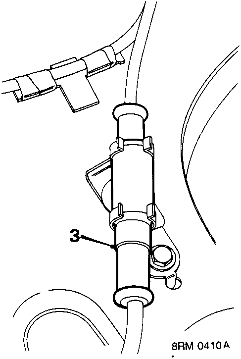 Diagram showing the sensor multiplug and body clips, with callout number 3 pointing to the multiplug connection point.