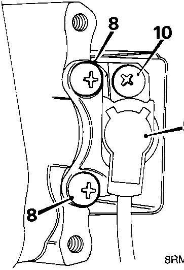 Diagram showing the sensor adapter and sensor assembly with callout numbers 8, 9, and 10 indicating the securing bolts, sensor/harness, and sensor-to-adapter screw.