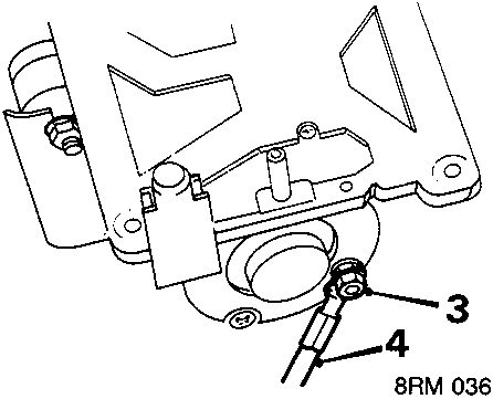 Diagram showing ECU mounted on hydraulic modulator with callout numbers 3 and 4 pointing to an earth lead connection. Figure code 8RM 0365A.