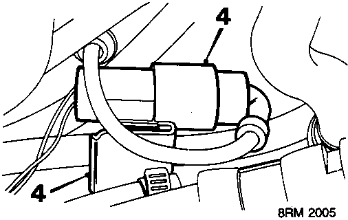 Diagram showing a sensor and its harness multiplug connector, with callout numbers 4 pointing to the connector and bracket.