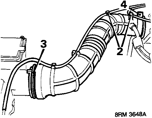 Diagram showing vacuum pipe and intake trunking connections with callout numbers 2, 3, and 4