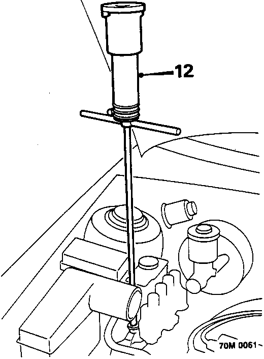 Diagram showing 'T' wrench tool SMD 4081 fitted to bleed screw with callout number 12