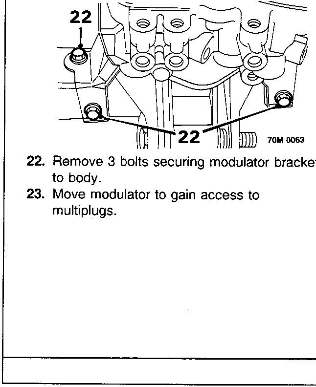 Diagram of modulator bracket secured to body showing bolts 22