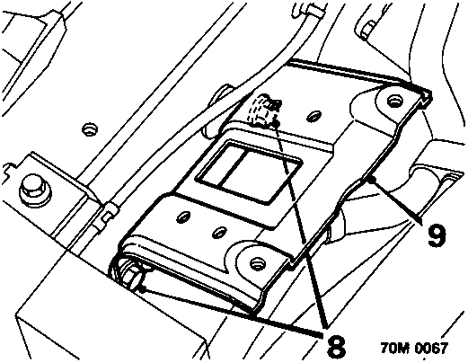 Diagram showing component 8 (bolts) and 9 (battery tray support bracket)