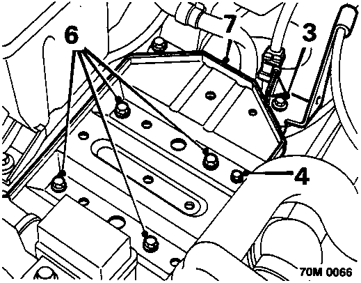 Diagram showing components 3, 4, 6, and 7 around the battery tray and pump feed hose