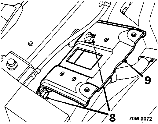 Diagram showing battery tray support bracket labeled 8 and 9 attached to inner wing