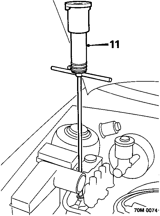 Diagram showing 'T' wrench tool SMD 4081 fitted to bleed screw, reservoir labeled 11