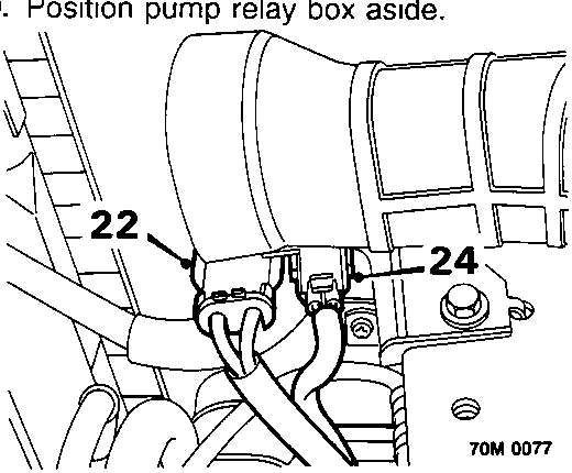 Diagram showing pump motor multiplug 22, bracket connection 24, and pressure switch connector