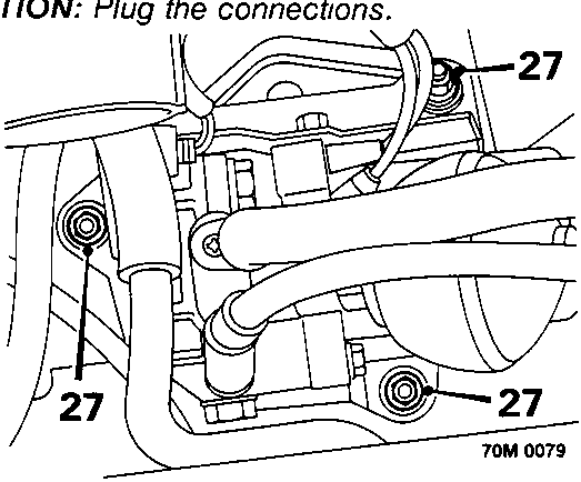 Diagram showing pump assembly mounting plate with three nuts indicated by callout number 27.