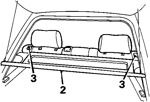 Diagram showing rear window tray (2) and rear seat squab (3) in 3 or 5 door model