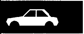 White silhouette of a sedan car on a black rectangular background