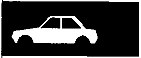 White silhouette icon of a car on a black rectangular background