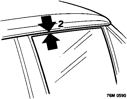 Diagram showing the top edge of the door glass and hood material with arrows indicating the gap measurement area