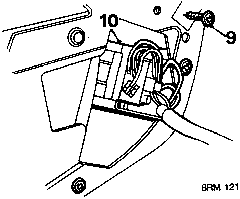 Diagram of window switch housing with wiring connectors and screws