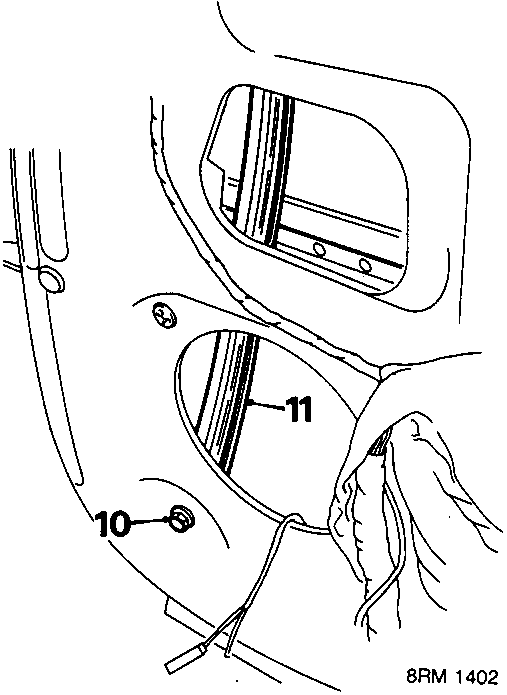 Diagram showing bolt and channel release mechanism for front glass channel to door