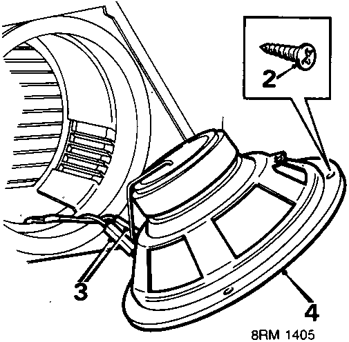 Diagram showing speaker housing, screws, and wiring connections inside a door panel