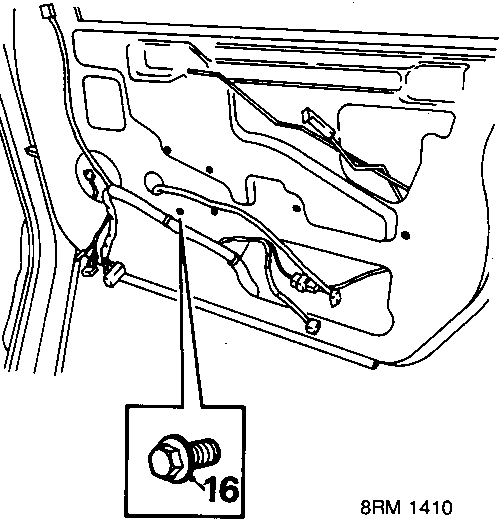 Diagram showing window regulator mounting bolts with callout number 16.