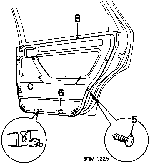 Diagram showing removal of screws, release of studs, disconnecting electric window lift multiplug, and removing trim pad