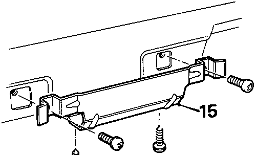 Diagram showing arm rest retaining bracket and screws labeled 14 and 15