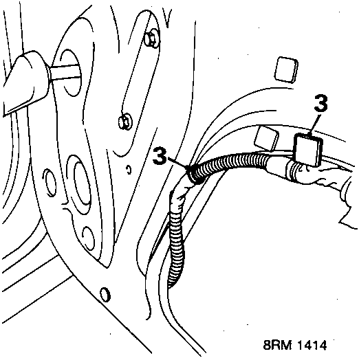 Diagram showing central locking harness clips labeled 3 inside the door panel
