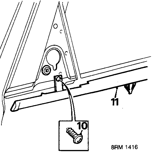 Diagram showing waist seal bracket screw and waist seal on the door frame