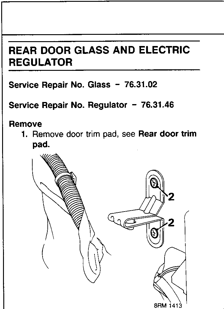 Diagram showing arm rest support bracket and clips securing harness to door, with callout numbers 2 and 3