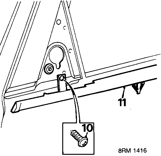 Diagram showing screw from waist seal bracket and release of waist seal from door, with callout numbers 10 and 11