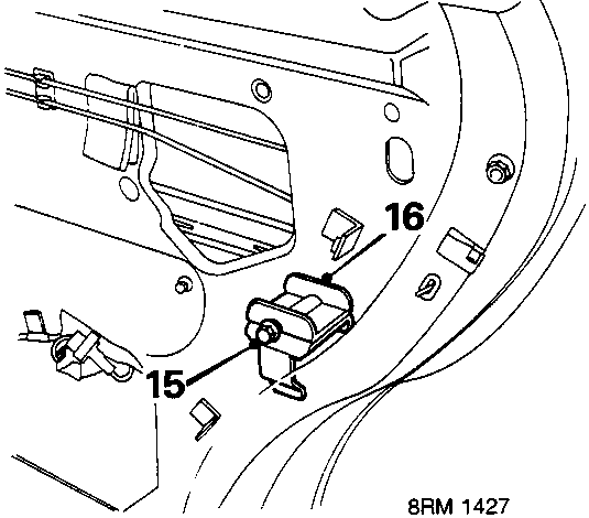 Diagram showing rear channel attachment with callout numbers 15, 16 and reference 8RM 1427