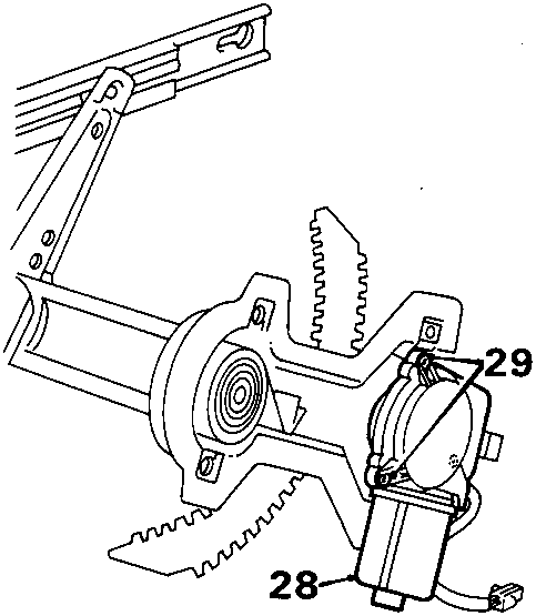 Diagram showing regulator motor and gear with callout numbers 28, 29 and reference 8RM 1431