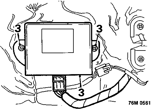 Diagram showing the window control unit secured by three screws (labeled 3) on the inner door panel.