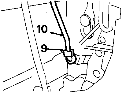 Diagram showing the release of a clip (labeled 9) securing a private lock link rod (labeled 10) to the door latch.