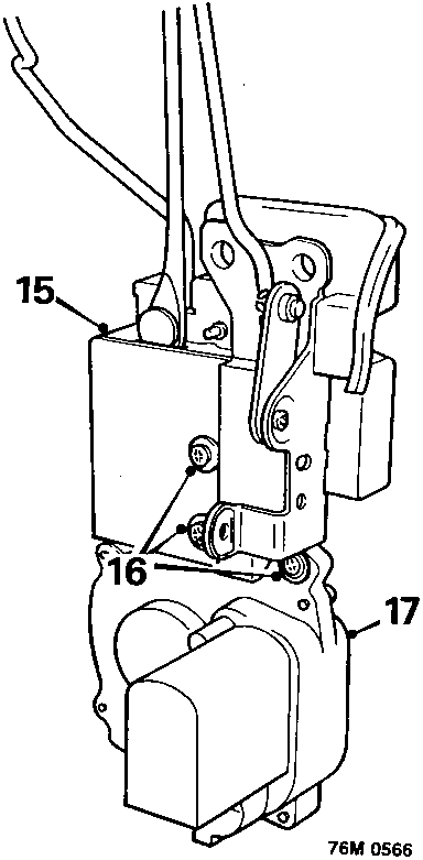 Diagram of door latch assembly showing callout numbers 15, 16, and 17
