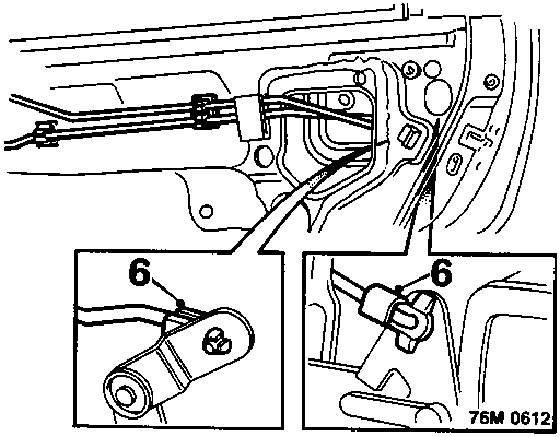 Diagram of door latch mechanism showing callout number 6 in two detail views