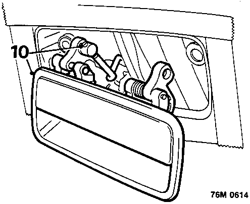 Diagram showing the exterior handle being released from the door panel with callout number 10.