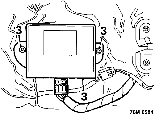 Diagram showing the window control unit secured by three screws (labeled 3) inside the door panel, with wiring connectors visible below.