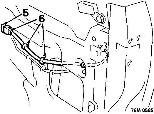 Diagram showing the release of the plastic sheet from the rear of the door, with callout numbers 5 and 6 indicating attachment points or clips.