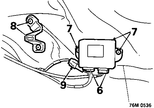 Diagram showing window control unit and trim pad bracket with callouts 6, 7, 8, and 9
