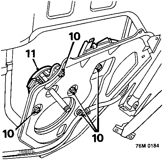 Diagram showing removal of nuts securing regulator assembly to mounting plate, with callout numbers 10 and 11